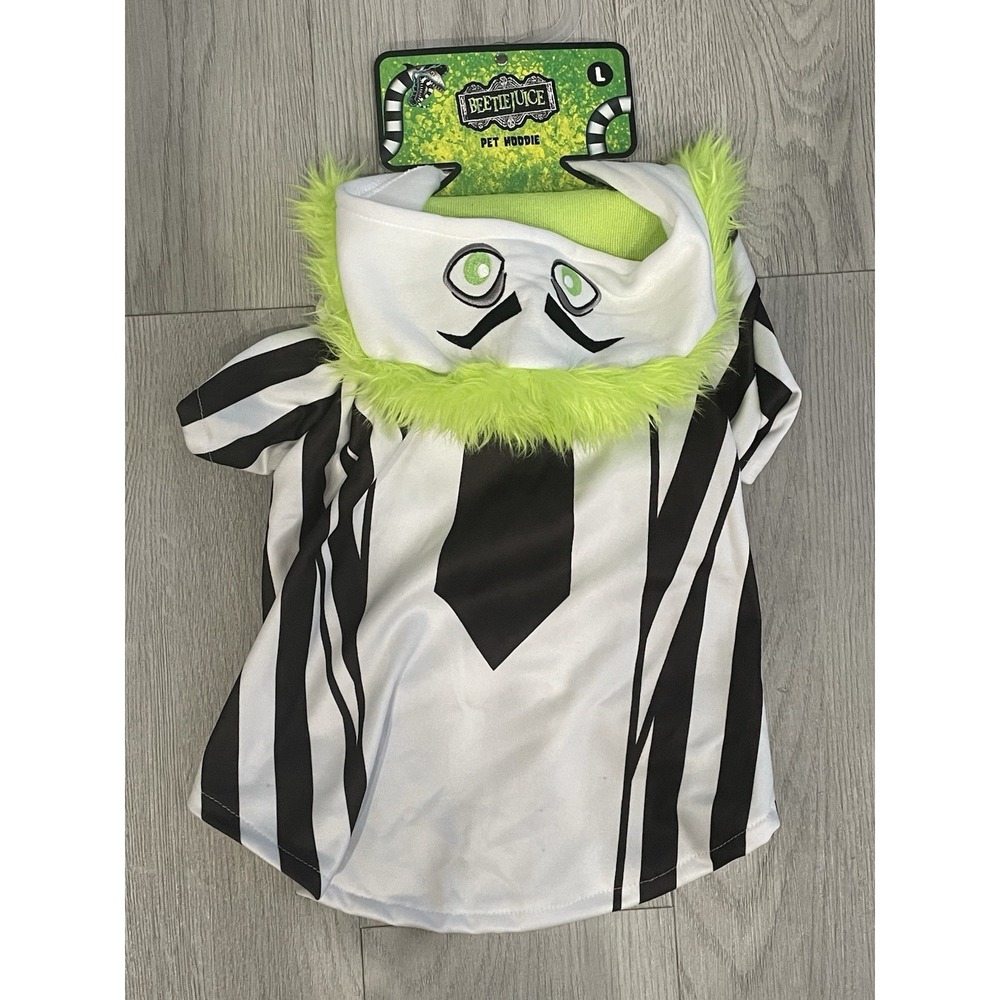 NEW Beetlejuice Green White Black Halloween Pet Dog Costume w/ Hair - Size L